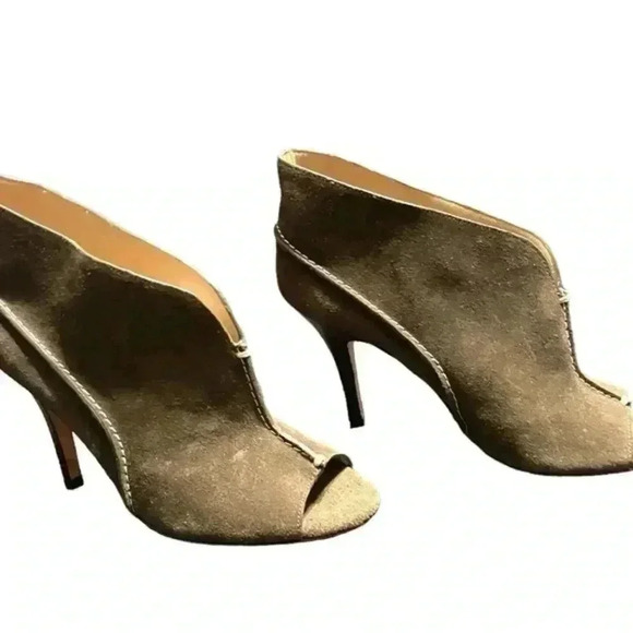 Coach Open Toe Dark Olive Green Suede Ankle Boot /High Heel - Picture 8 of 16